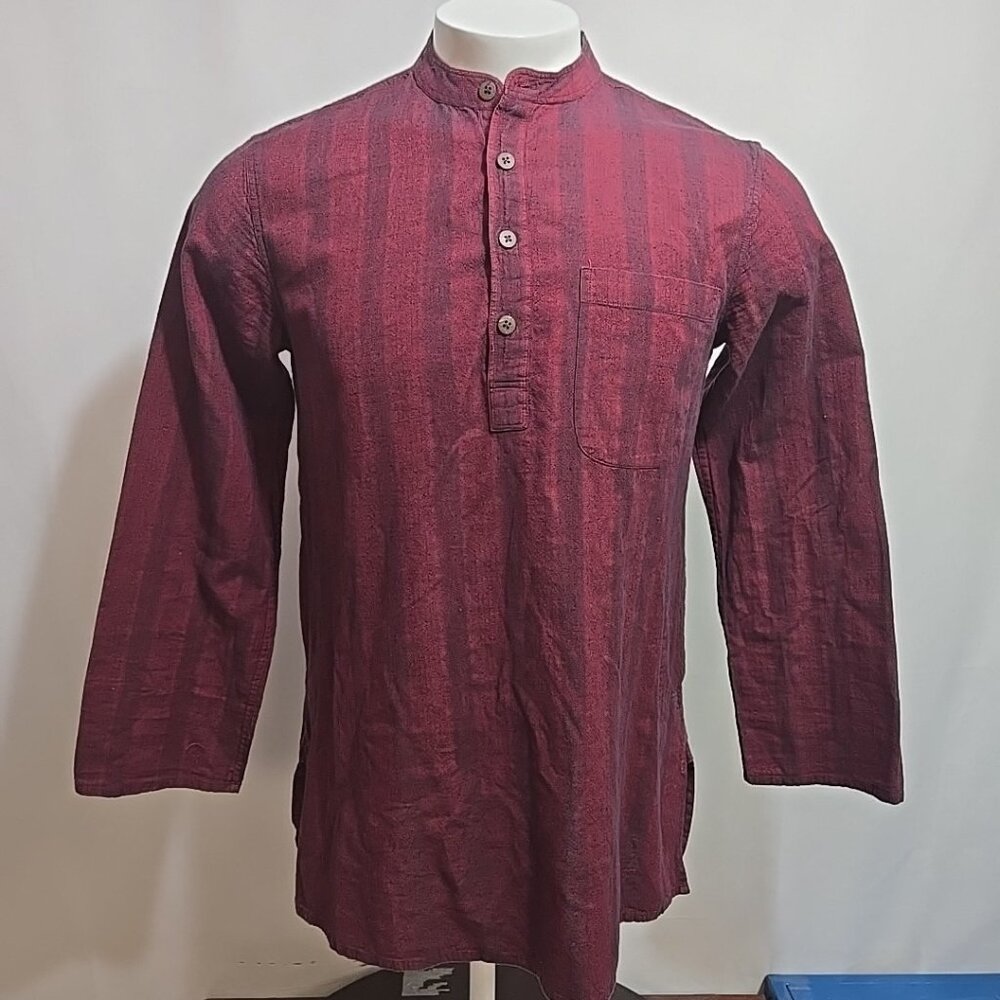 Fabindia Kurta Mens Size XS Red Striped 100% Cotton Pockets